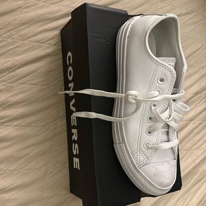 White faux leather converse